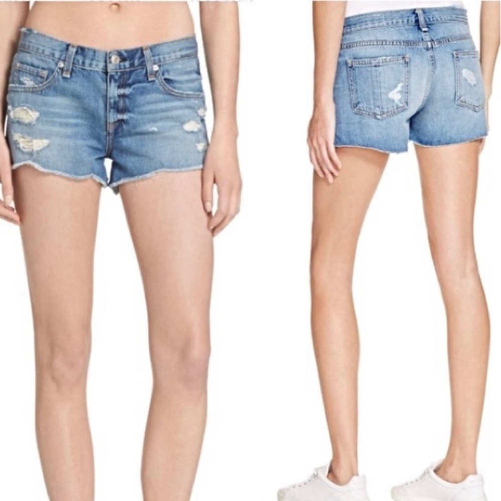 Rag & Bone Distressed Cut Off Denim Shorts Size 26 High Rise Raw Hem Summer